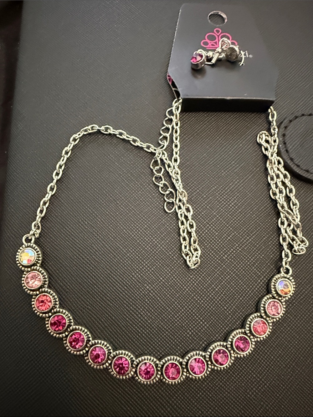 Women's Pink Crystal Silver-Tone Necklace - Elegant Accent